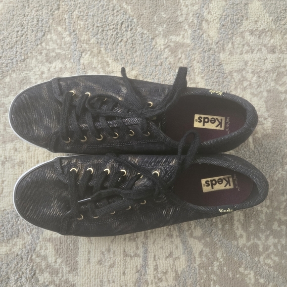 Keds Triple Kick Leopard Print Canvas Sneaker Shoes Women's 9.5 Black/gold - Picture 2 of 10